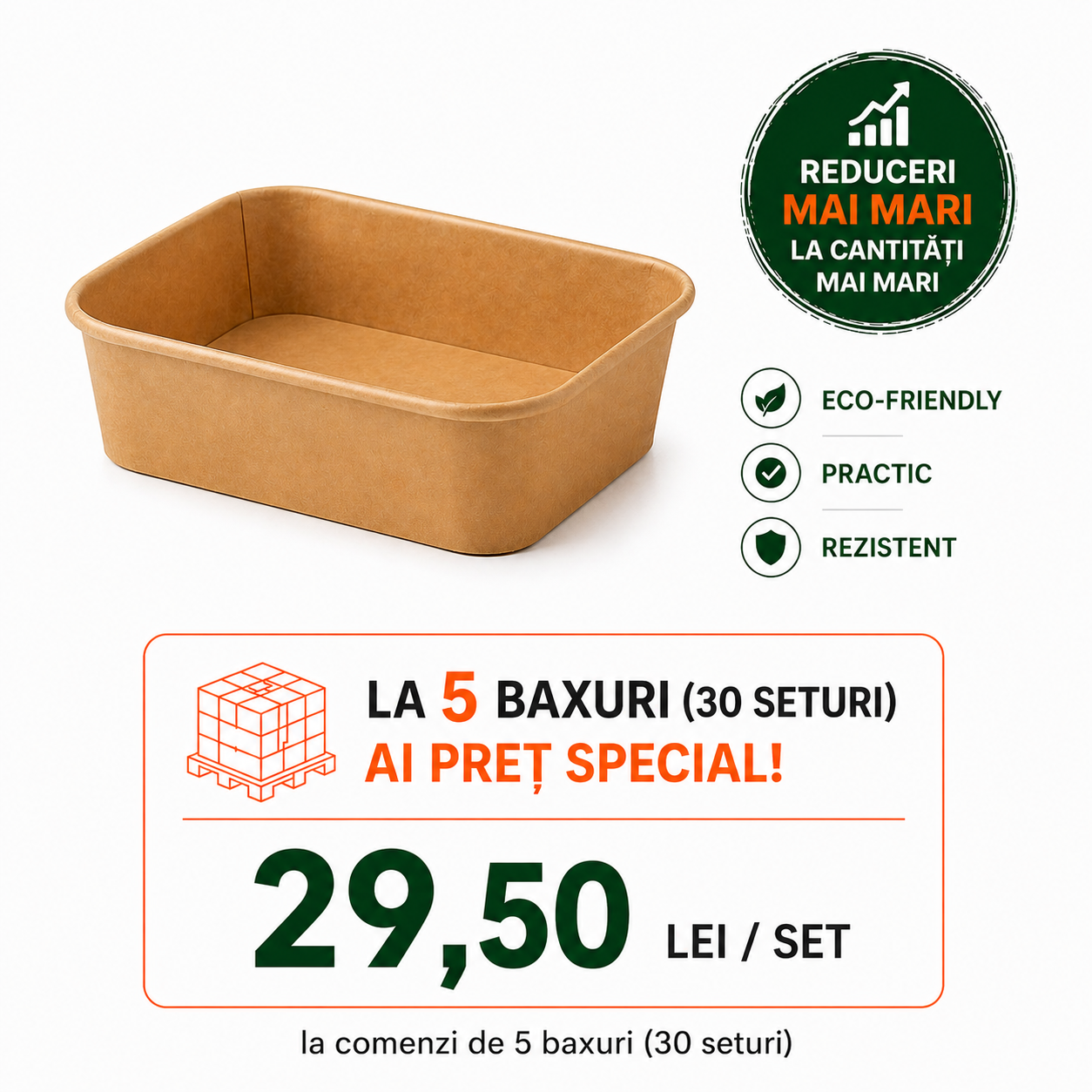 Bol carton rectangular natur 750 ml, 50 buc/set